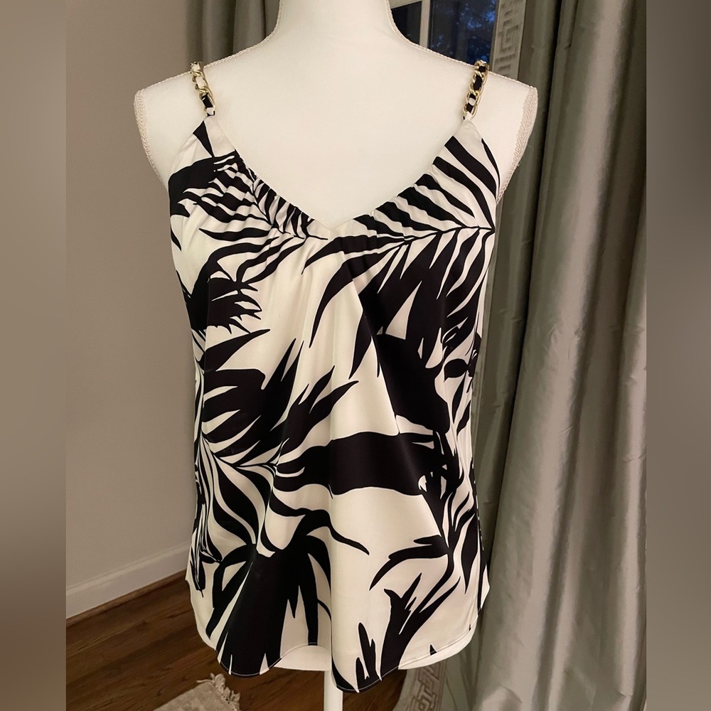 INC Black & White patterned Camisole with Gold Chain Accents Size Small